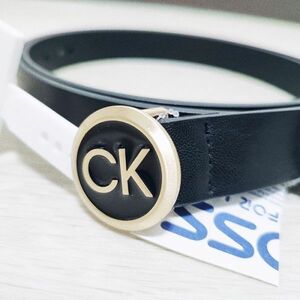 新品 CK カルバンクライン レディース用 ロゴバックル ベルト 黒 ブラック L/G Lサイズ Calvin Klein s032