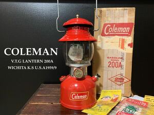 ビンテージ/コールマン/Coleman★ランタン/Lantern/200A/1959年9月【希少！イエローボーダー★PYREXグローブ★背面SUNSHINE！】☆超美品☆