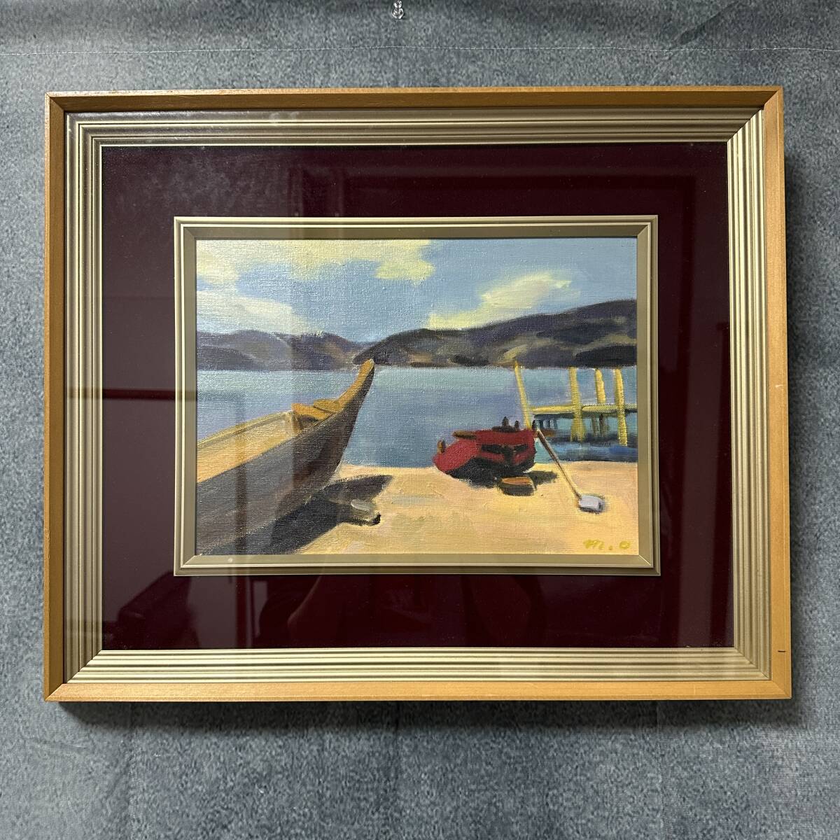 [असली] झील पर मासात्सुगु ओडा नाव, झील रीड्स तेल चित्रकला परिदृश्य चित्रकला आकार F4 पेंटिंग ललित कला (RA-038), चित्रकारी, तैल चित्र, प्रकृति, परिदृश्य चित्रकला