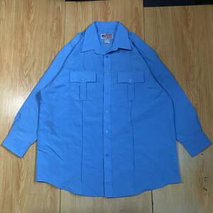 即決・輸入古着・NATIONAL PATROL社のシャツ・１８-１８1/2(日本の４Lに近いです)・水色・警察・セキュリティ