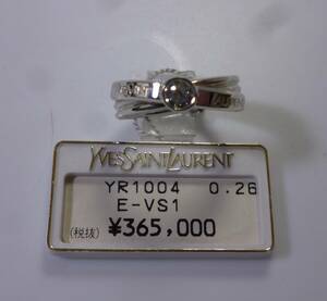 * genuine article guarantee * regular price 365,000 jpy shop front exhibition goods * new goods *YSL Yves Saint-Laurent diamond 0.26ct E/VS1/GOOD 11 number ring Pt 950 ring [ expert evidence attaching ]