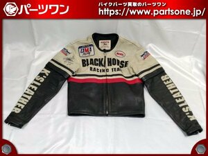 ●中古品●KADOYA BLACK HORSE RACING パンチングレザー ライダースジャケット 中野真矢選手サイン入り Lサイズ●[M]梱包●54880