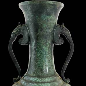 蔵出し 花瓶 象耳付き花器 青銅 花器 古美術 時代物 骨董品の画像3
