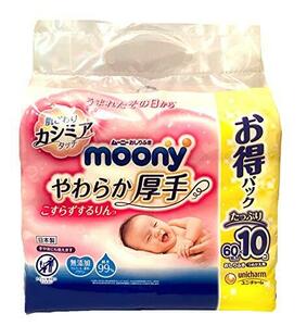 moony(m- knee ) pre-moist wipes soft thick .... make rin . packing change 600 sheets (60 sheets ×10)