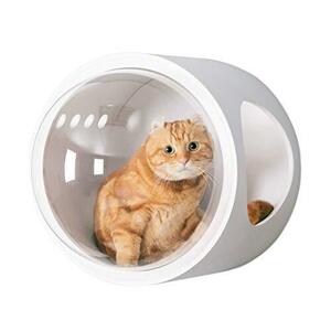 MYZOO 宇宙船 猫ハウス ペット用ベッド ドーム状 壁付け対応 床置き対応 お手入れ簡単 天然素材 空気穴で季節問わず快適