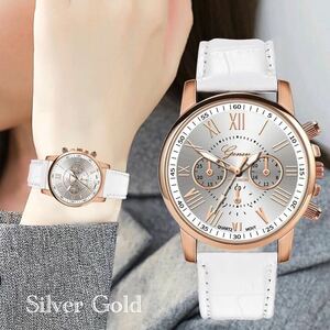 腕時計　時計 ギリシャ文字 レザー　革　アナログ メンズ クォーツ 高品質 レザーベルト ファッション ウォッチ　男女兼用　ホワイト　2