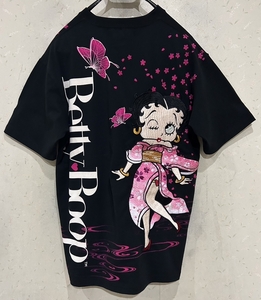 ＊絡繰魂 KARAKURI TAMASHII×BETTY BOOP 着物 ベディちゃん 刺繍 蝶 半袖 Tシャツ トップス L 　　　　　　　BJBD.D