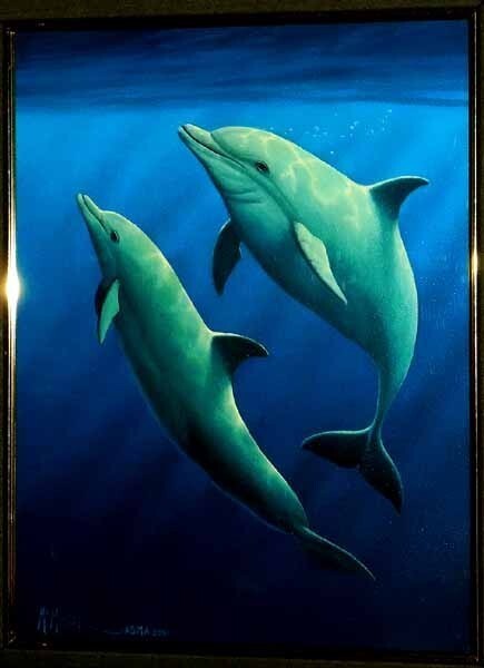 *Echtheit garantiert* Original Ölgemälde von Don McMichael Dolphin Splendor auf Leinwand/ÖLGEMÄLDE/Lassen/Delfin, Malerei, Ölgemälde, Natur, Landschaftsmalerei