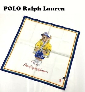 【POLO RALPH LAUREN】（NO.3078）ポロ ラルフローレン ハンカチ　ビッグベア　くま　白　未使用　50cm