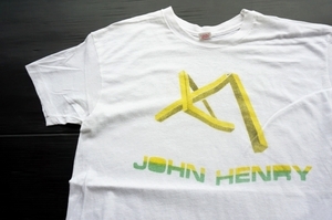 ◆ 70's HANES ヘインズ JOHN HENRY ジョンヘンリー 染み込みプリントTシャツ L 白/ビンテージ オールド アメリカ古着 レトロ アート USA製