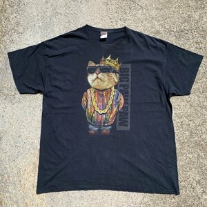 【2XL】FRUIT OF THE LOOM ネコ プリントTシャツ ネイビー 紺色■ビンテージ オールド レトロ アメリカ古着 サングラス