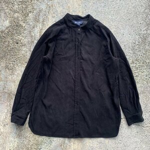 【L/XL】DENIM&Co. バンドカラー 長袖フェイクスエードシャツ ブラック 黒無地■ビンテージ オールド レトロ アメリカ古着 90s