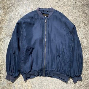 【L/XL】BEST OF SOIE シルクブルゾン ジャケット ネイビー 紺無地■ビンテージ オールド レトロ ヨーロッパ古着 ユーロ MA-1タイプ