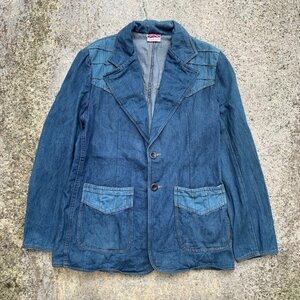 【S/M相当】70s BRITANIA SPORTSWEAR デニム テーラードジャケット■ビンテージ オールド レトロ アメリカ古着 パッチワーク