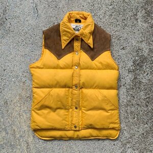 【レディース or キッズ】Woolrich レザー切替 ダウンベスト 黄色■ビンテージ オールド アメリカ古着 70s ウールリッチ 子供服