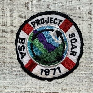 【7.6㎝】70s BSA「PROJECT SOAR」ライフブイ 円形 刺繍ワッペン■ビンテージ オールド アメリカ古着 パッチ ボーイスカウト 救命浮輪