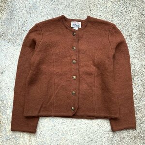 【Ladies L】Tally-Ho ボイルドウール カーディガン ブラウン 茶色■ビンテージ オールド レトロ ヨーロッパ古着 チロリアン ニット