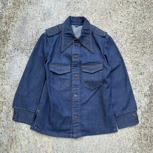 【キッズ】SALE!! 70s UNKNOWN デニムシャツジャケット 青系■ビンテージ オールド アメリカ古着 ジージャン 子供服 バットダイ