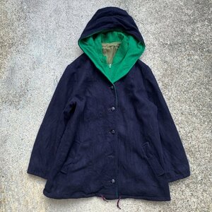 【S or Ladies】UNKNOWN ウールジャケット ネイビー 紺×緑■ビンテージ オールド アメリカ古着 レディース パーカー フード