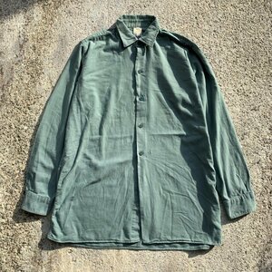 【S/M】スイス製 Romeo 長袖シャツ 緑グレー■ビンテージ オールド レトロ ヨーロッパ古着 ユーロミリタリー シャツワンピ グランパシャツ