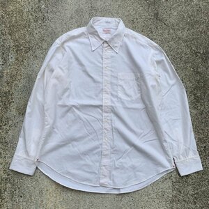 【L/XL】70s Hathaway ダブルカフス 長袖シャツ 白無地■ビンテージ オールド レトロ アメリカ古着 ホワイト 白シャツ ドレスシャツ