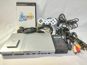 PS2本体 SCPH-77000 シルバー 薄型PS2 (動作確認済) FF10、 D端子ケーブル付