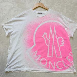 【美品】 MONCLER モンクレール Tシャツ スプレー プリント ロゴ Mサイズ ピンク ホワイト