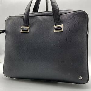 1 jpy [ beautiful goods * highest peak ] dunhill Dunhill handbag business bag briefcase board nkado gun Logo metal fittings black leather original leather 