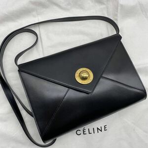 1円【極美品・最高峰】 CELINE セリーヌ ショルダーバッグ 2way ショルダーバッグ クラッチバッグ ビッグ スターボール オールレザー 黒