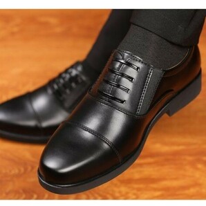 靴 bs6 黒【26.5cm】メンズ ビジネスシューズ カジュアル PU革靴 靴 ポインテッドトゥ プレーントゥ 外羽根 メンズ 紳士靴 父の日 ギフト 2