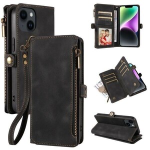 iPhone15 [c6 black ] notebook type smartphone cover PU leather smartphone case iPhone purse change purse . strap falling prevention card storage plain 2