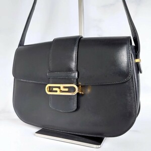 1 иен GUCCI Old Gucci сумка на плечо Vintage машина f кожа чёрный черный металлические принадлежности плечо ..