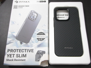美品 PITAKA MagEZ Case Pro 4 iPhone15 Pro用 ブラック×グレー スマホケース MagSafe対応 定形外郵便全国一律350円 D1-A