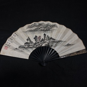 Art hand Auction *Rare item from the past* Old book painting Chinese artist [Hufan] Landscape fan painting Hand-painted calligraphy Fan Collection Chinese antique art Chinese literary toys Antique delicacies S0416, Artwork, Painting, Ink painting