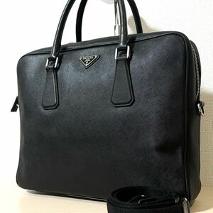 PRADA プラダ ビジネスバッグ ブリーフケース 2way サフィアーノレザー ブラック 黒 三角ロゴプレート