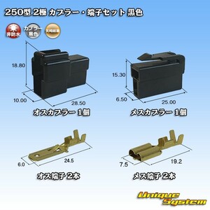 矢崎総業 250型 2極 カプラー・端子セット 黒色