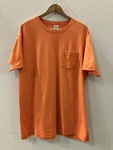 90s Hanes ポケットT オレンジ サイズXL アメリカ製 Tシャツ ポケT 