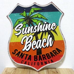 ブリキ看板 ビンテージ Sunshine Beach ビーチ ヤシの木 サーフィン アンティーク プレート 壁飾り アメリカン 雑貨