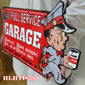 ブリキ看板 ビンテージ エンボス加工 アメリカン アンティーク BOB'S GARAGE ガレージ プレート 壁飾り 雑貨 大きいの画像1