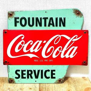 ブリキ看板 コカコーラ エンボスメタルサイン COCA-COLA FOUNTAIN SERVICE ロゴ ビンテージ アメリカン 雑貨 アンティーク