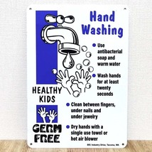 サインプレート 可愛い HAND WASH SIGN BLUE 看板 手洗い アルミ製 プレート ブルー コロナ 感染 予防 壁飾り_画像1