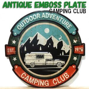 ブリキ看板 かわいい アウトドア ビンテージ CAMPING CLUB キャンピングカー キャンプ アンティーク 山 アメリカン インテリア おしゃれ