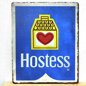ブリキ看板 レトロ かわいい メタルサイン Hostess Logo ホステス ロゴ 正規ライセンス品 アンティーク ホステス社 お菓子 ケーキ