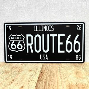 ブリキ看板 ルート66 アンティーク 黒 66 ILLINOIS ビンテージ ブラック ROUTE66 ガレージ プレート 壁飾り かわいい レトロ