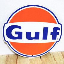 ブリキ看板 ビンテージ ラウンドエンボスメタル Gulf ガルフ ガレージ プレート 可愛い 正規ライセンス品 アメリカン 雑貨_画像1