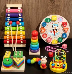 新品 6点 おもちゃ まとめ売り 赤ちゃん 木のおもちゃ 楽器 知育玩具 積み木
