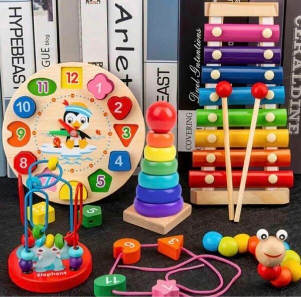新品 5個セット 赤ちゃん おもちゃ まとめ売り 木のおもちゃ 楽器 知育玩具 積み木 