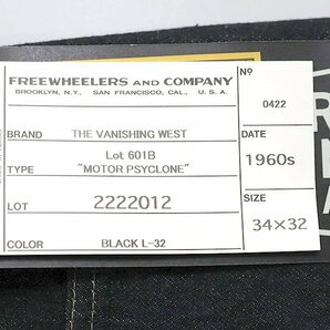 Freewheelers (フリーホイーラーズ) Lot 601B - “MOTOR PSYCLONE” 1960s BLACK JEANS / ブラックジーンズ #2222012 未使用品 w34の画像10