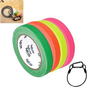Selens ガッファーテープ UV蛍光 12mmx23m ウエストホルダー付き 4本セット(ピンク/オレンジ/イエロー/グリーン
