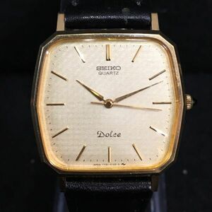 Q118-S3 ◎ SEIKO セイコー Dolce ドルチェ 7731-5120 ゴールド文字盤 メンズ 腕時計 QZ クォーツ 革ベルト 1094893